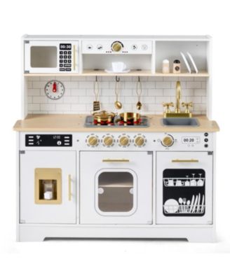 Kids Wooden Kitchen Playset with Realistic Lights and Sounds