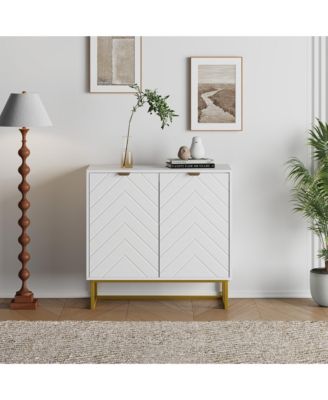 Modern Herringbone Sideboard Buffet with Handles, Storage Console Cabinet with Doors for Dining Room, Living Room and Entryway