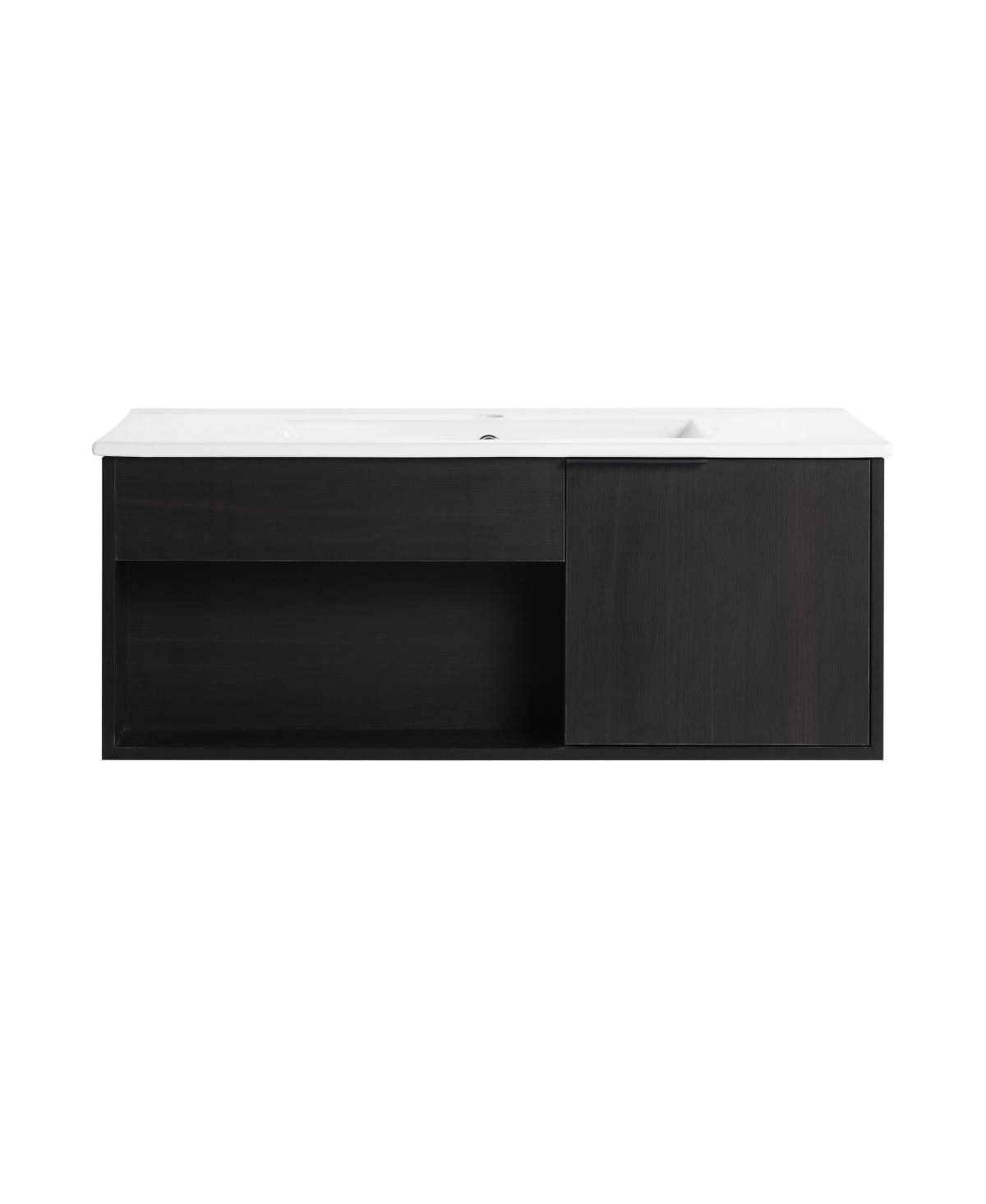 Sillysis Wall Mounted Bathroom Vanity with Ceramic Sink, Soft Close Door, Open Shelf Storage