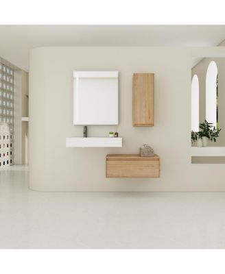 29.5 Inch Wall Mounted Modern Bathroom Vanity with Resin Sink, Soft Close Drawer, Side Cabinet for Ample Storage