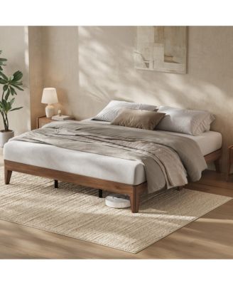 Wood Platform Bed - Noise-Free Design with Metal and Wood Slat Support, No Box Spring Needed, Easy Assembly