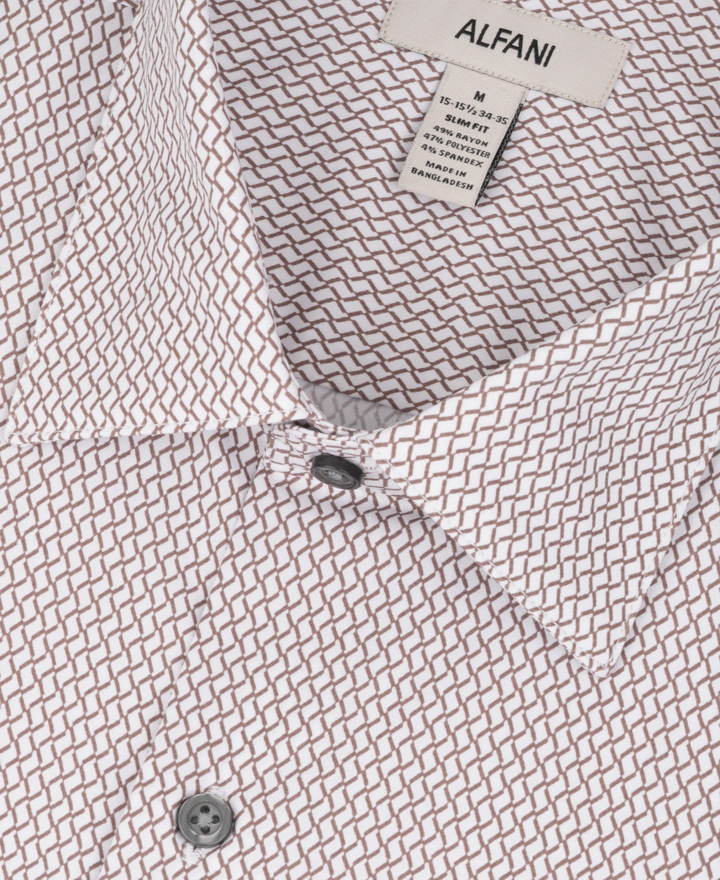 Мужская рубашка Alfani Geometric Pattern Spread Collar Dress Shirt, цвет: Коричневый — фото 8