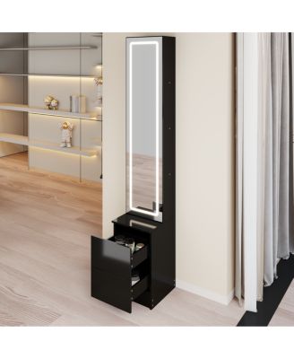 LED Dressing Mirror Jewelry Cabinet with Adjustable Brightness and Storage