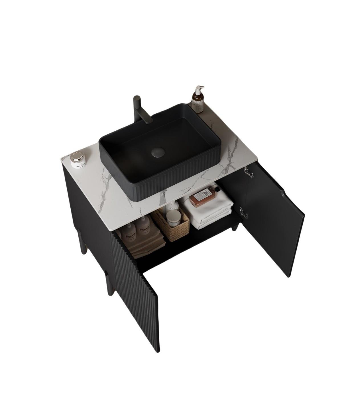 Sillysis 72 Inch Bathroom Vanity with Double Vessel Sinks, Sintered Stone Countertop, Soft Close Doors