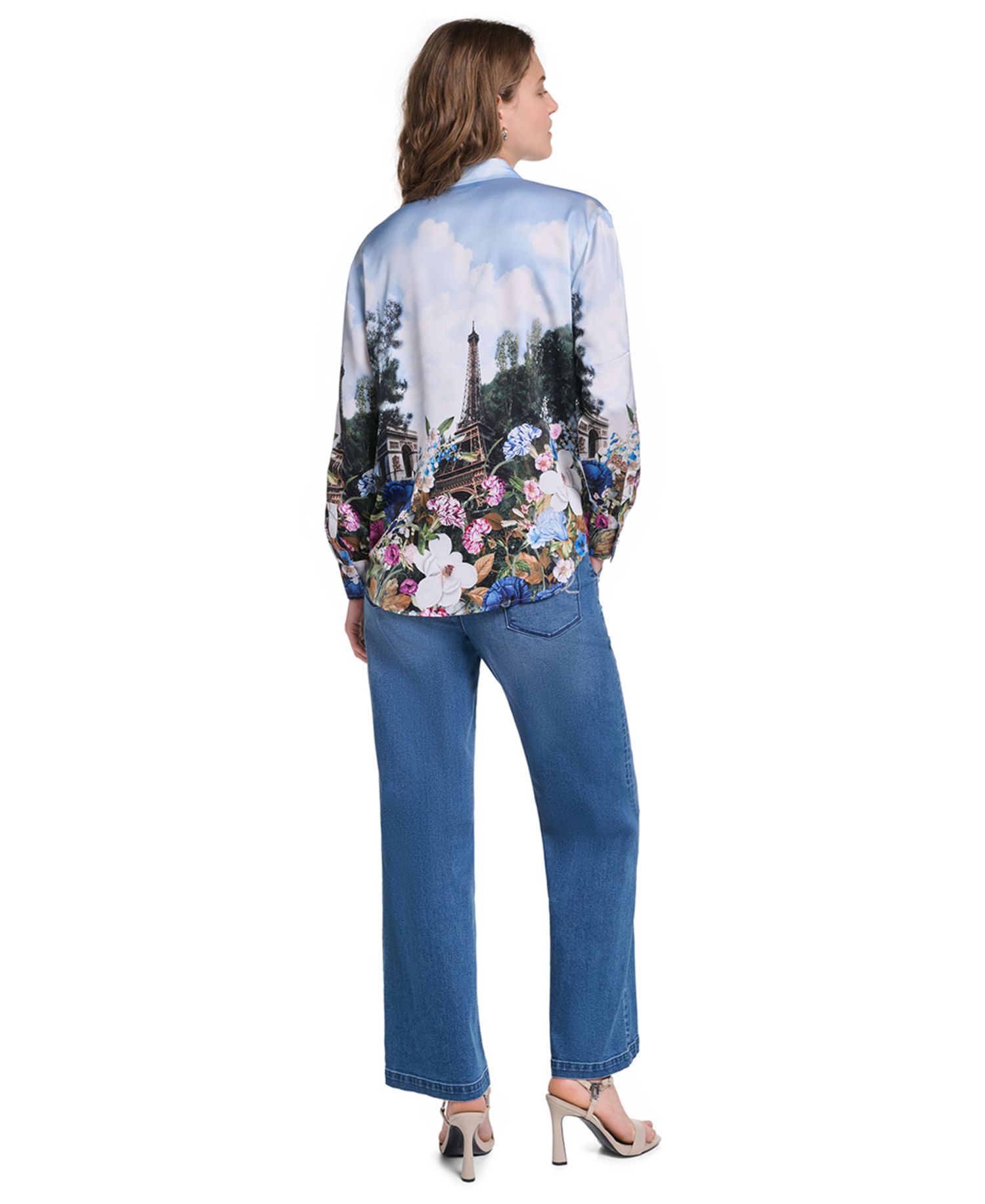 Petite Printed Collared Neck Blouse