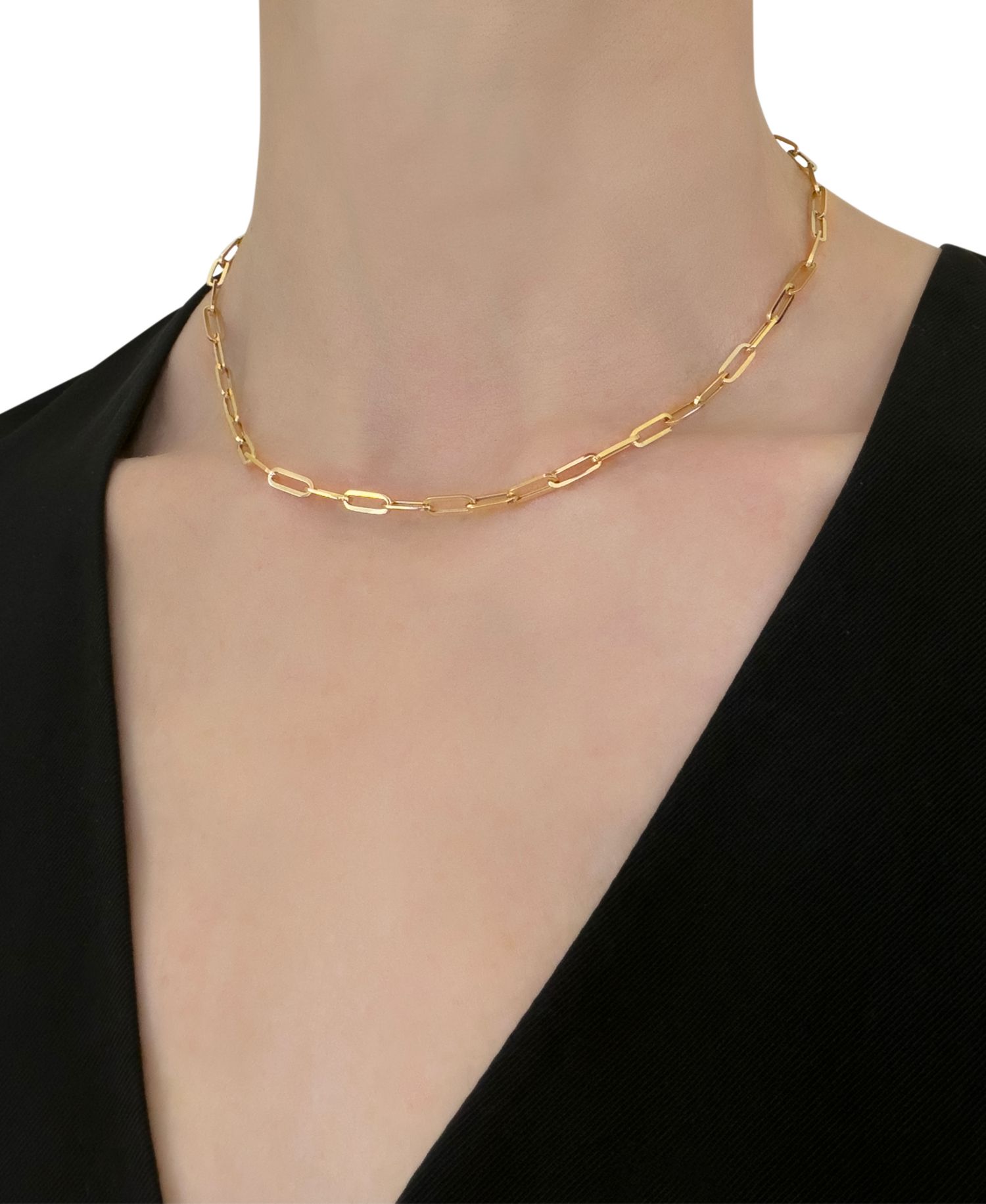 Paperclip Link Chain Necklaces in 14k Gold