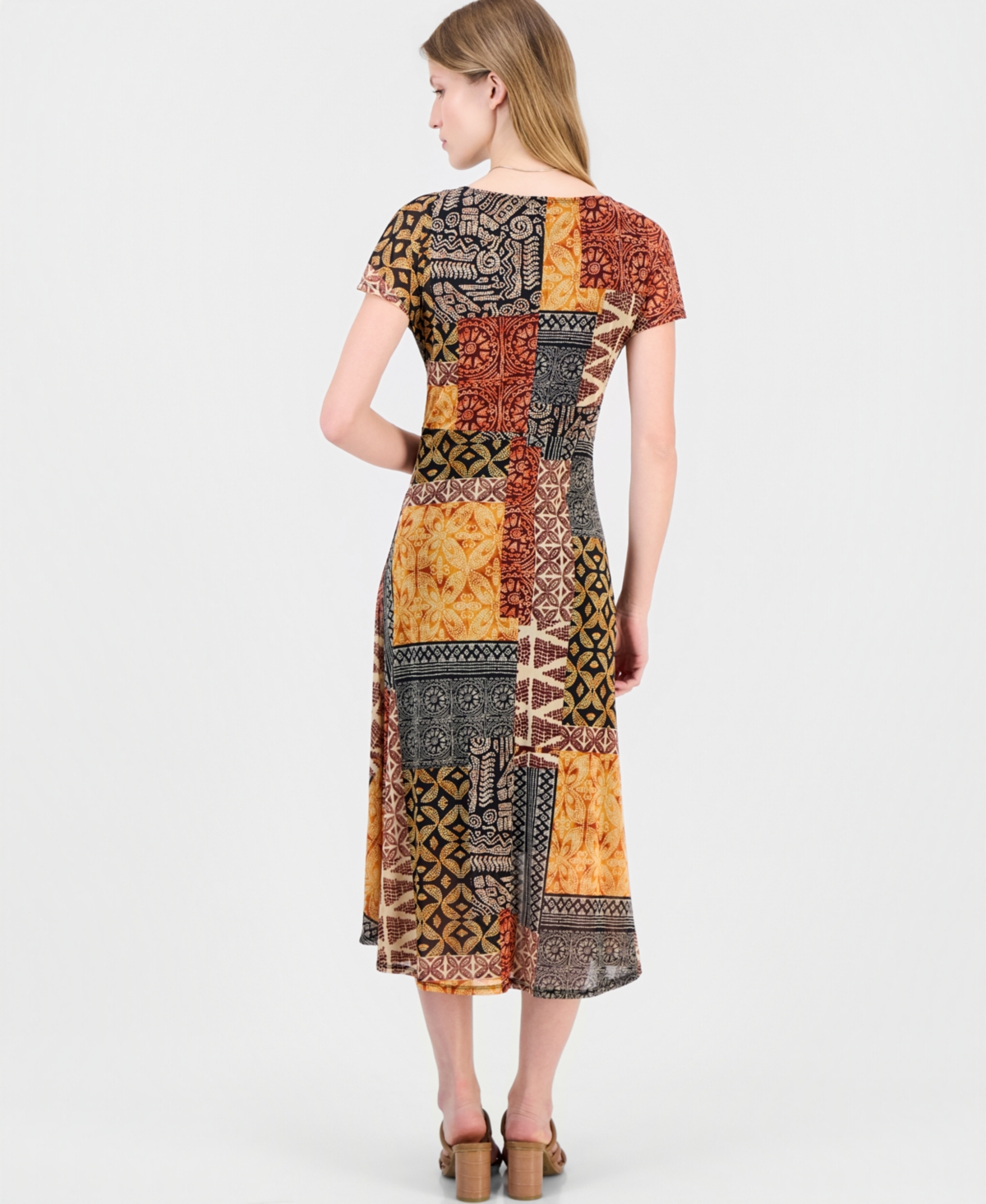 Robbie Bee Women's Printed Extended-Sleeve Tie-Waist Dress