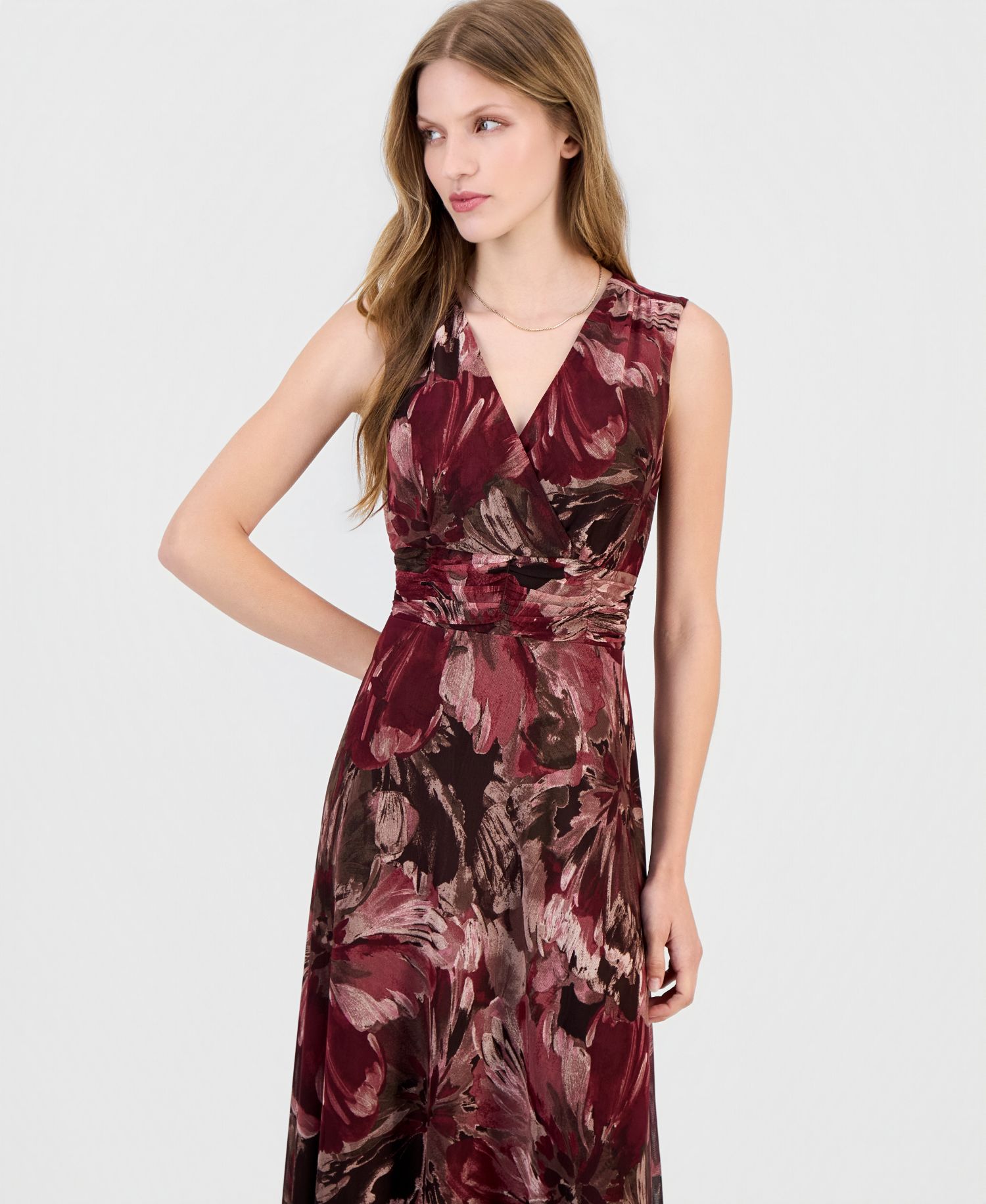 Women's Printed Surplice-Neck Maxi Dress