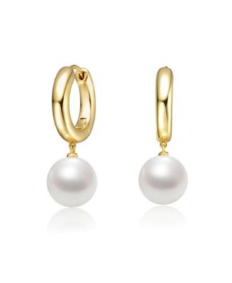 Elegant 14K Gold Plated Pearl Drop Chunky Hoop Earrings