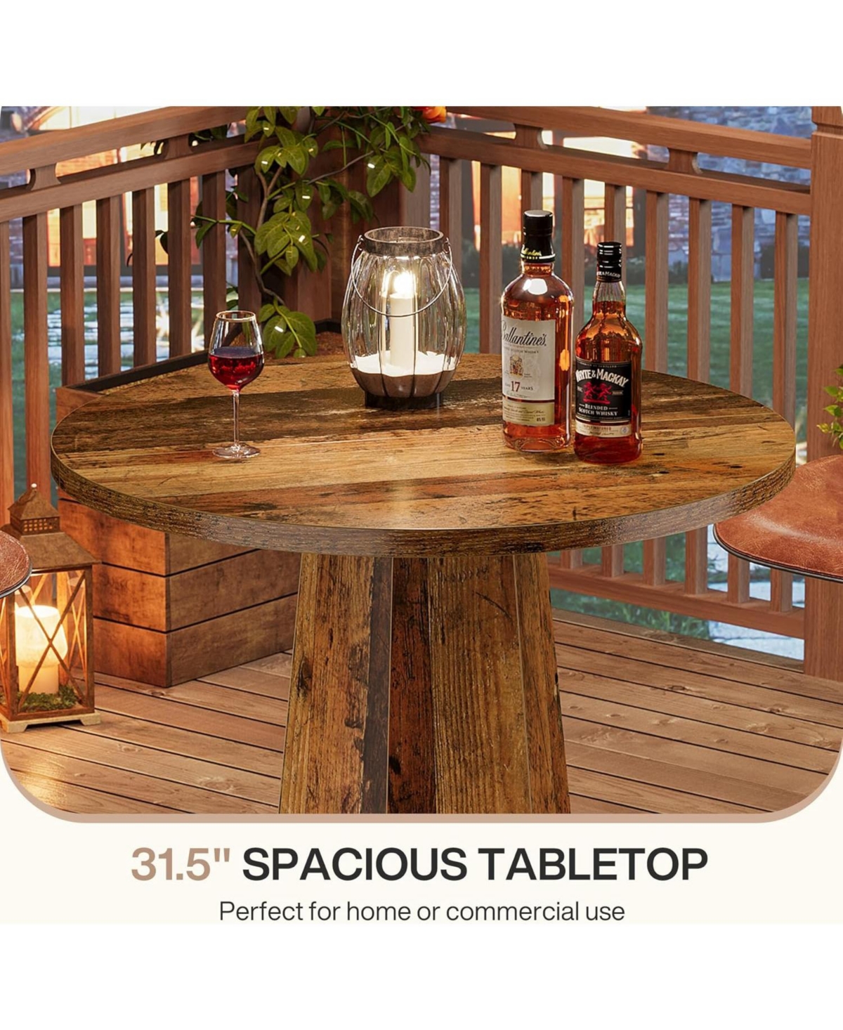 Tribesigns Round Bar Pub Table, 39.4" H Bistro Cocktail Table with Metal Footrest for Drinking & Gathering, Brown & Black