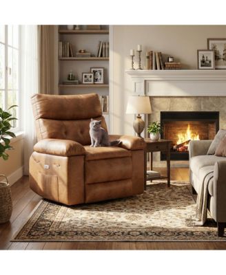 Leather Massage Recliner with Side Storage and Easy Care Spacious Comfort Chair for Living Room
