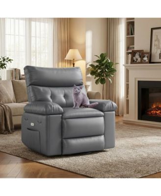 Leather Massage Recliner with Side Storage and Easy Care Spacious Comfort Chair for Living Room