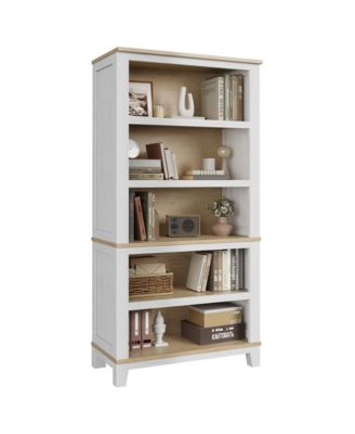 Modern Farmhouse 5-Tier Wooden Bookcase – 71" Tall Bookshelf with Adjustable Shelves, Sturdy Wood Frame and Legs, Large Sturdy Display Shelf