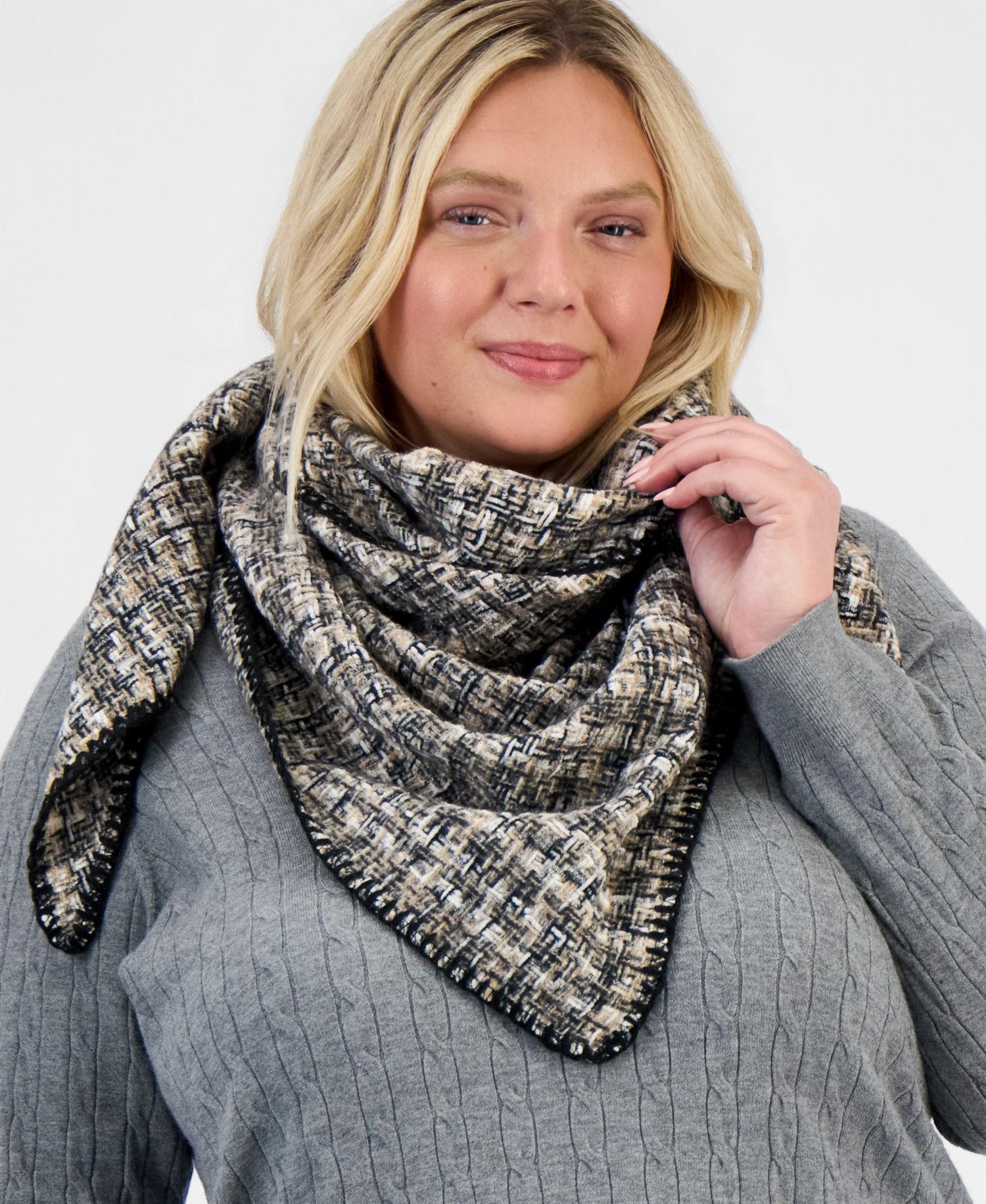 Women's Chenille Space-Dye Triangle Black Wrap Scarf