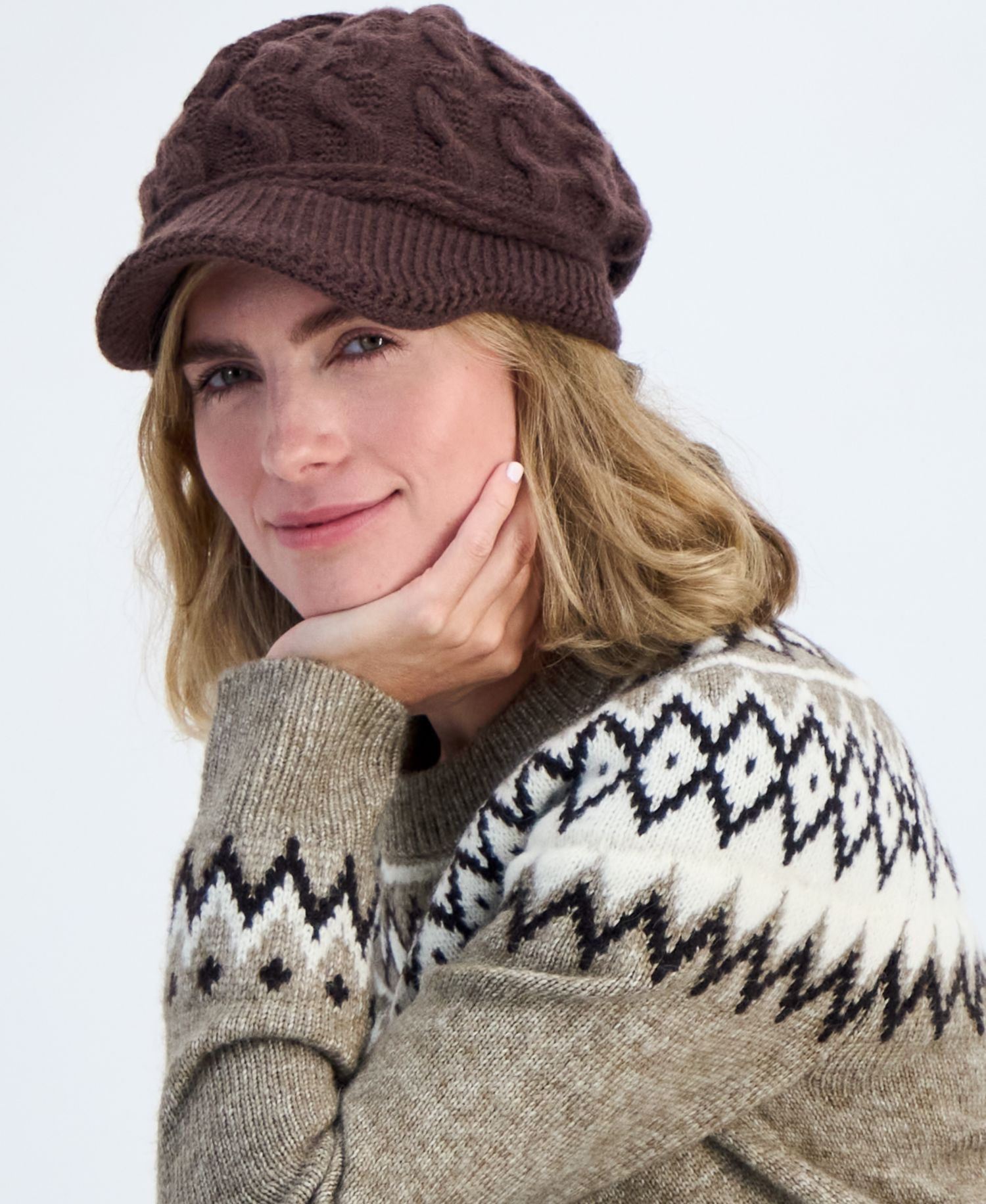 Women's Cable-Knit Newsboy Cap