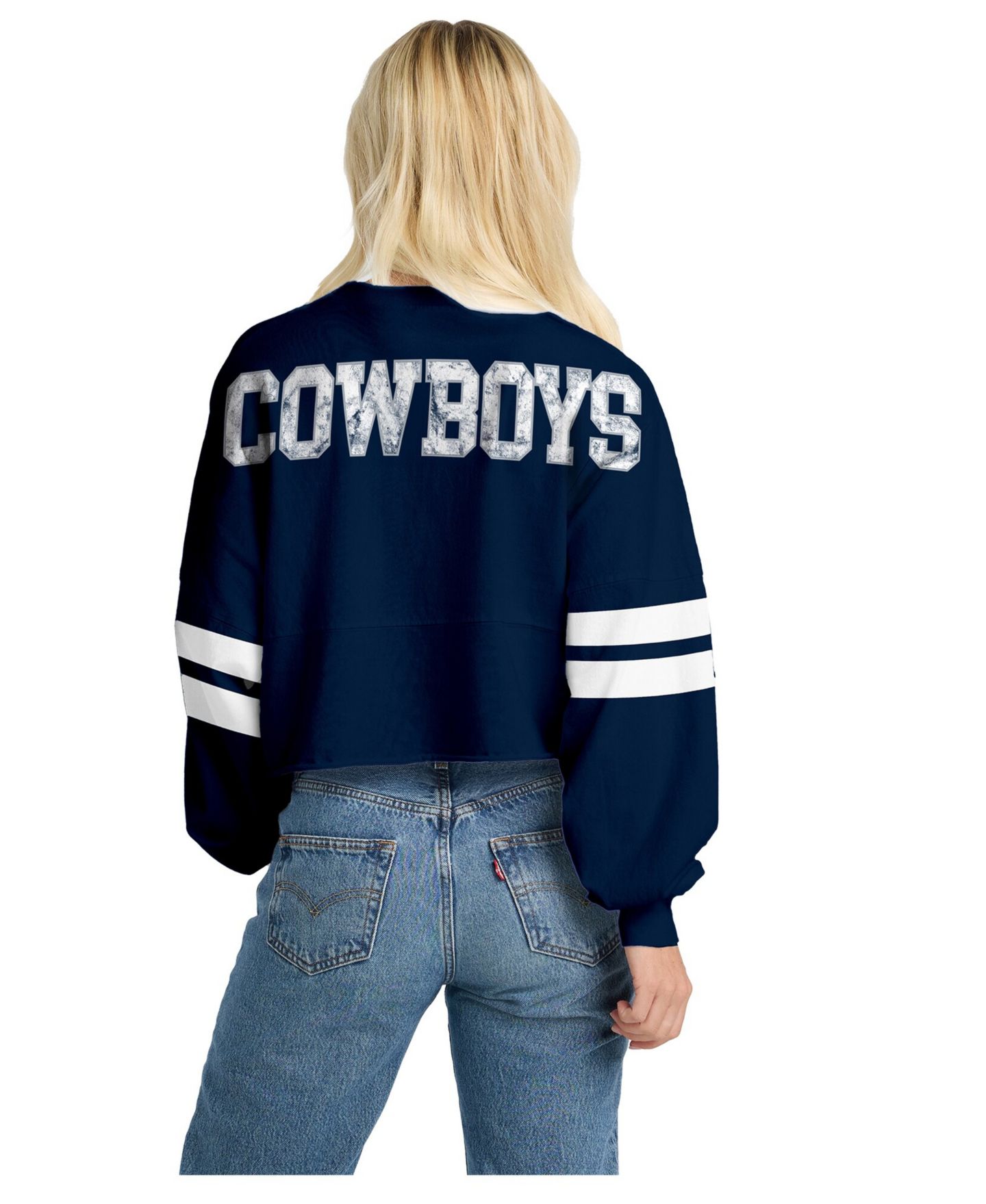 Женская футболка Spirit Jersey Navy Dallas Cowboys Oversized Cropped Stripe Long Sleeve — фото 2