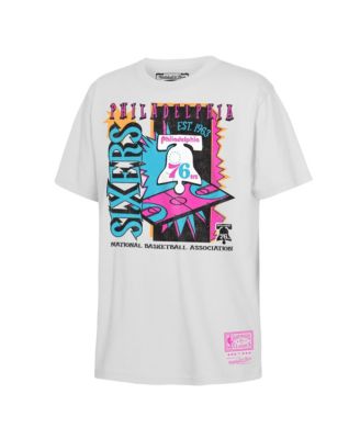 Big Boys and Girls White Philadelphia 76ers Neon Court Shock T-Shirt