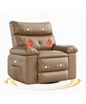 Oversized PU Leather Rocking Recliner 360 degrees Swivel Electric Recliner with Heat and Massage Arms and Back Single Sofa Recliner for Adults