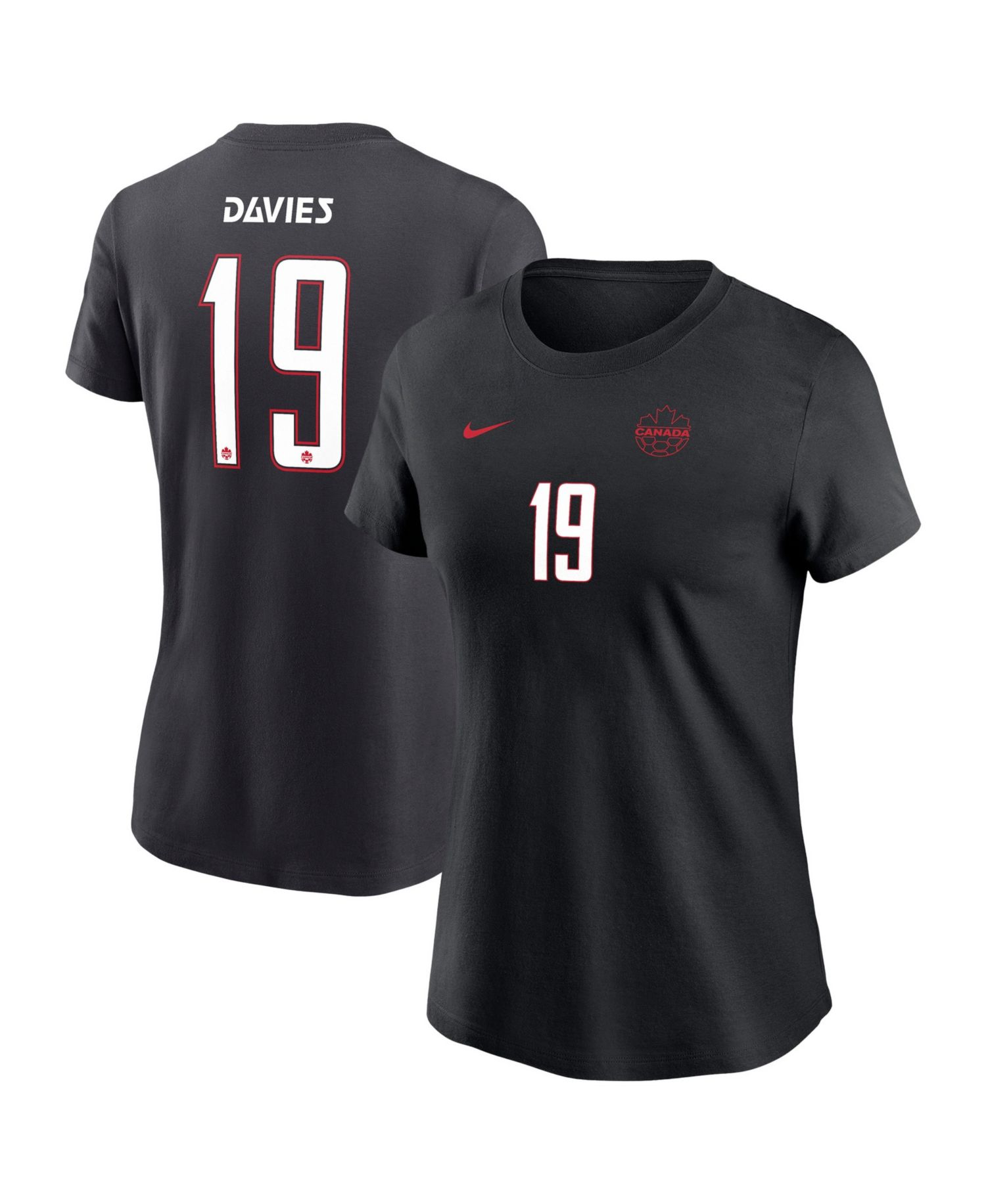 Women's Alphonso Davies Black Canada Soccer Away Name & Number T-Shirt
