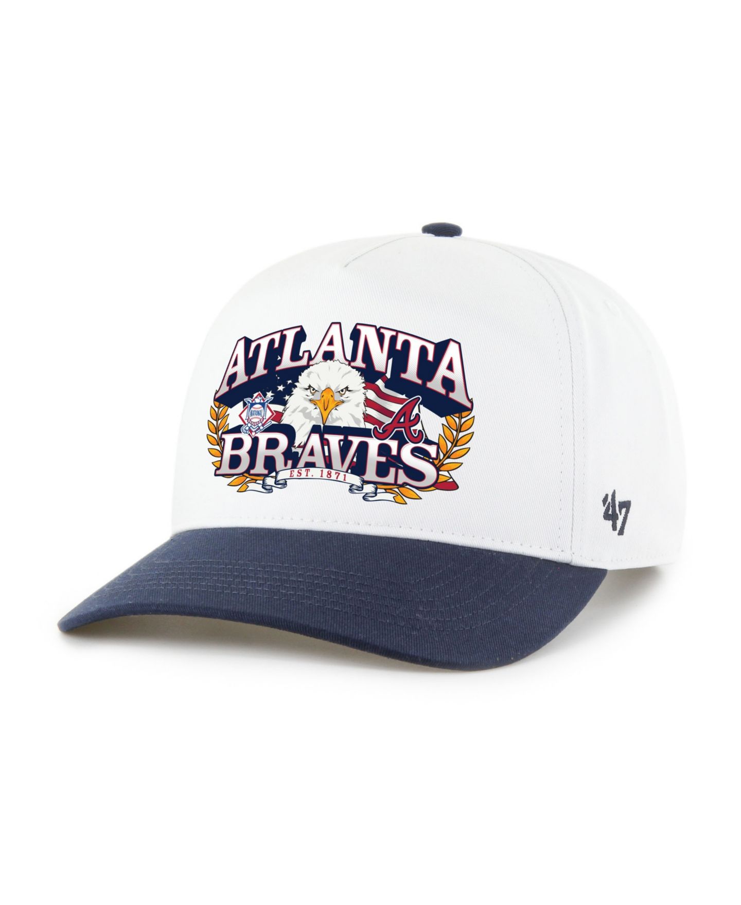 Мужская кепка '47 Brand White/Navy Atlanta Braves Americana Eagle Hitch Adjustable Hat — фото 1