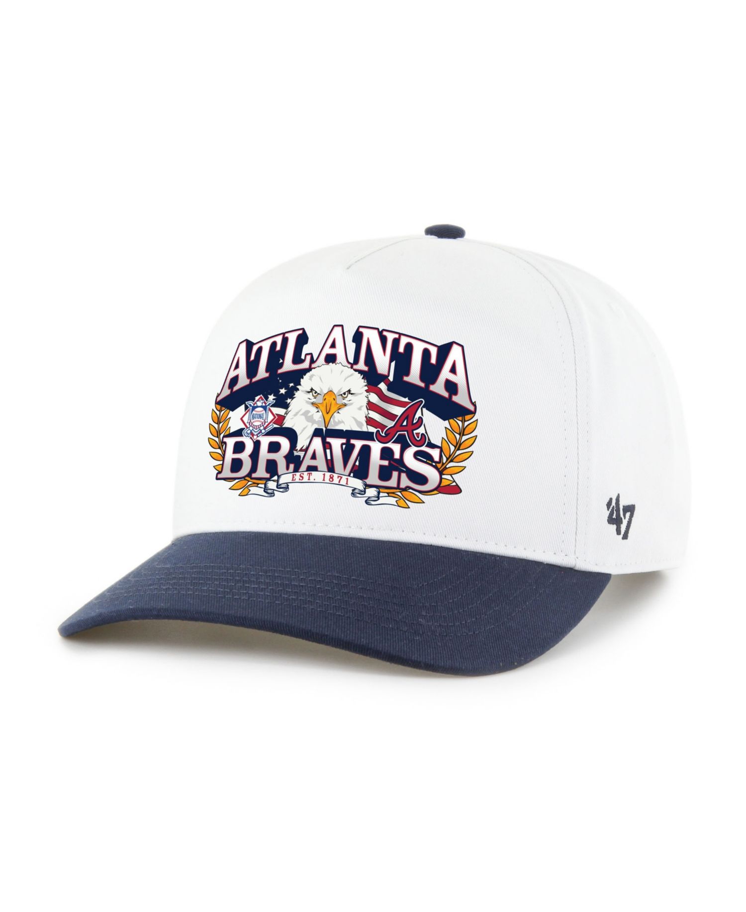 Men's White/Navy Atlanta Braves Americana Eagle Hitch Adjustable Hat