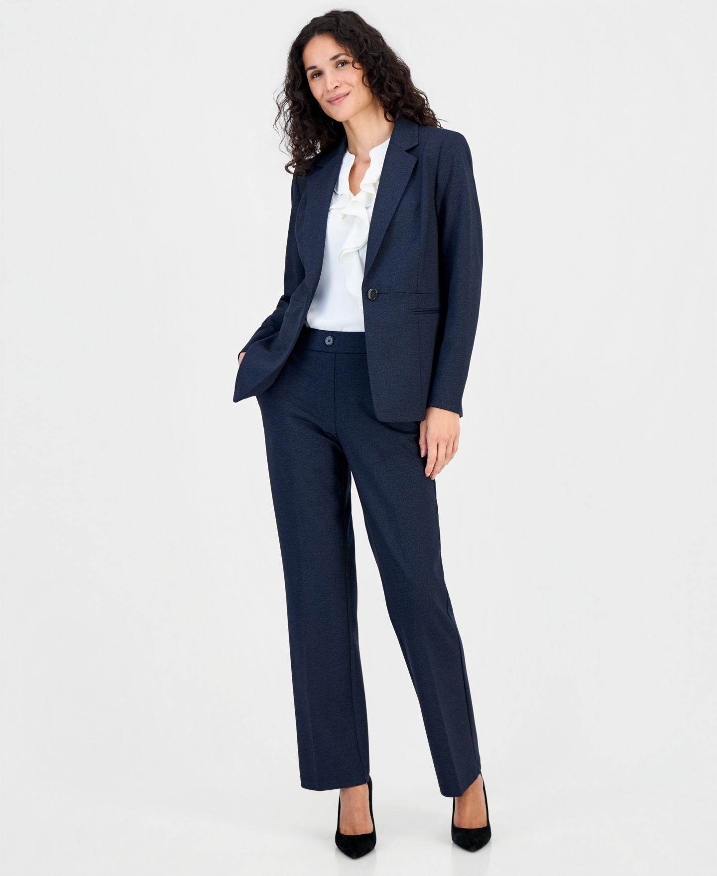 Женские брюки Kasper Faux-Fly Pull-On Straight-Leg, цвет: Синий — фото 3