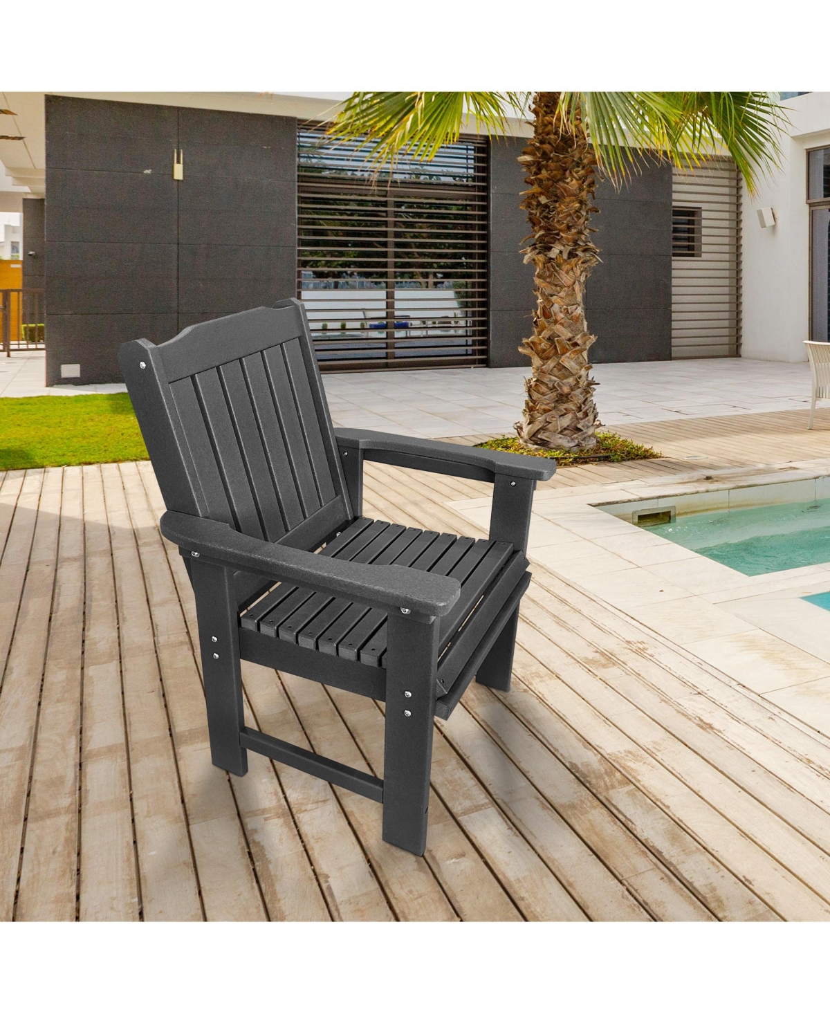 Hdpe All-Weather Outdoor Patio Dining Chair, Heavy-Duty Garden Backyard Armchair with Stainless Steel Hardware, Grey