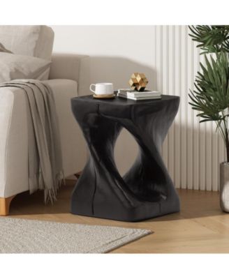 Twisted Spiral Hollow MGO Side Table 200lbs No Assembly Wood Grain End Table