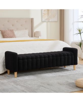 63.4"W Modern Upholstered End of Bed Bench, with Flip-Top Storag, Modern Entryway Benches, with Armrests and Solid Wood Legs, for Bedroom