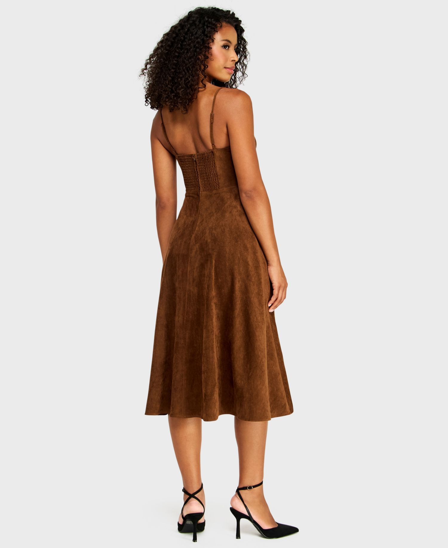 Juniors' Sweetheart Neck Suede Midi Dress