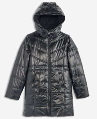 Big Girls' XS-XL Liquid Long Hooded Puffer Jacket