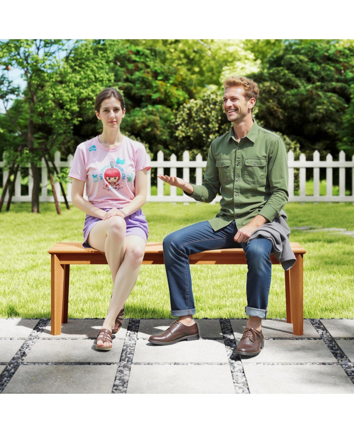 Gouun Outdoor Teak Wood Garden Bench, 55 in Wide with 880 lb Weight Capacity, Seats 3