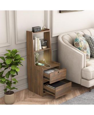 15.7"W Nightstand with Charging Station, Night Light