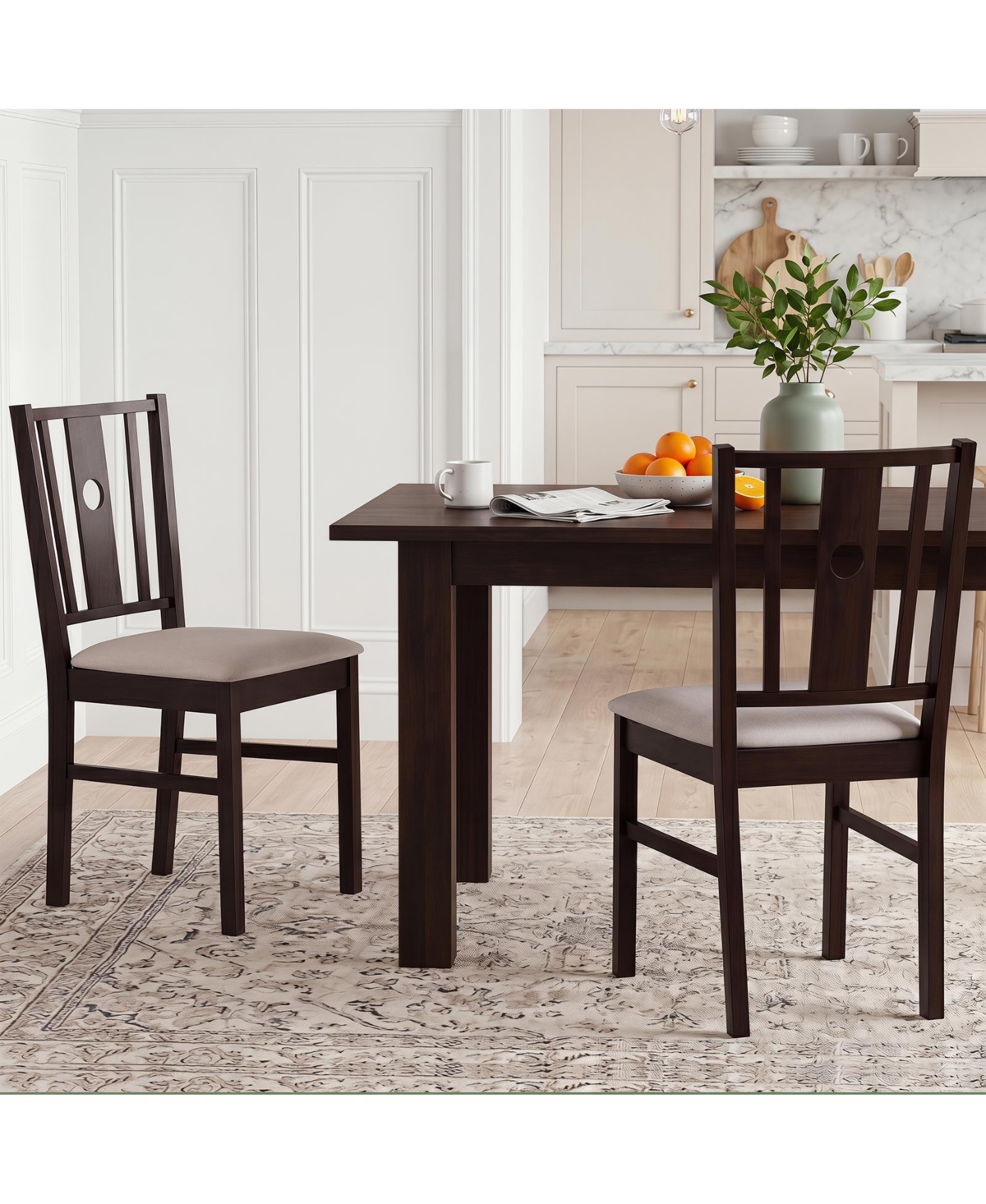 Gymax Wooden Chairs Upholstered Rubber Kitchen Chairs Fabric Padded Seat