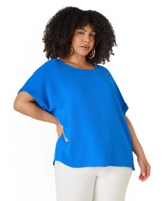 Plus Size Cuffed Textured Women's Top