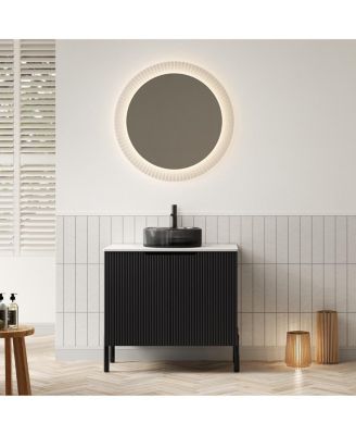 24" Scandinavian Freestanding Bathroom Vanity With Sink, Black Glass Basin, 2 Soft-Close Doors
