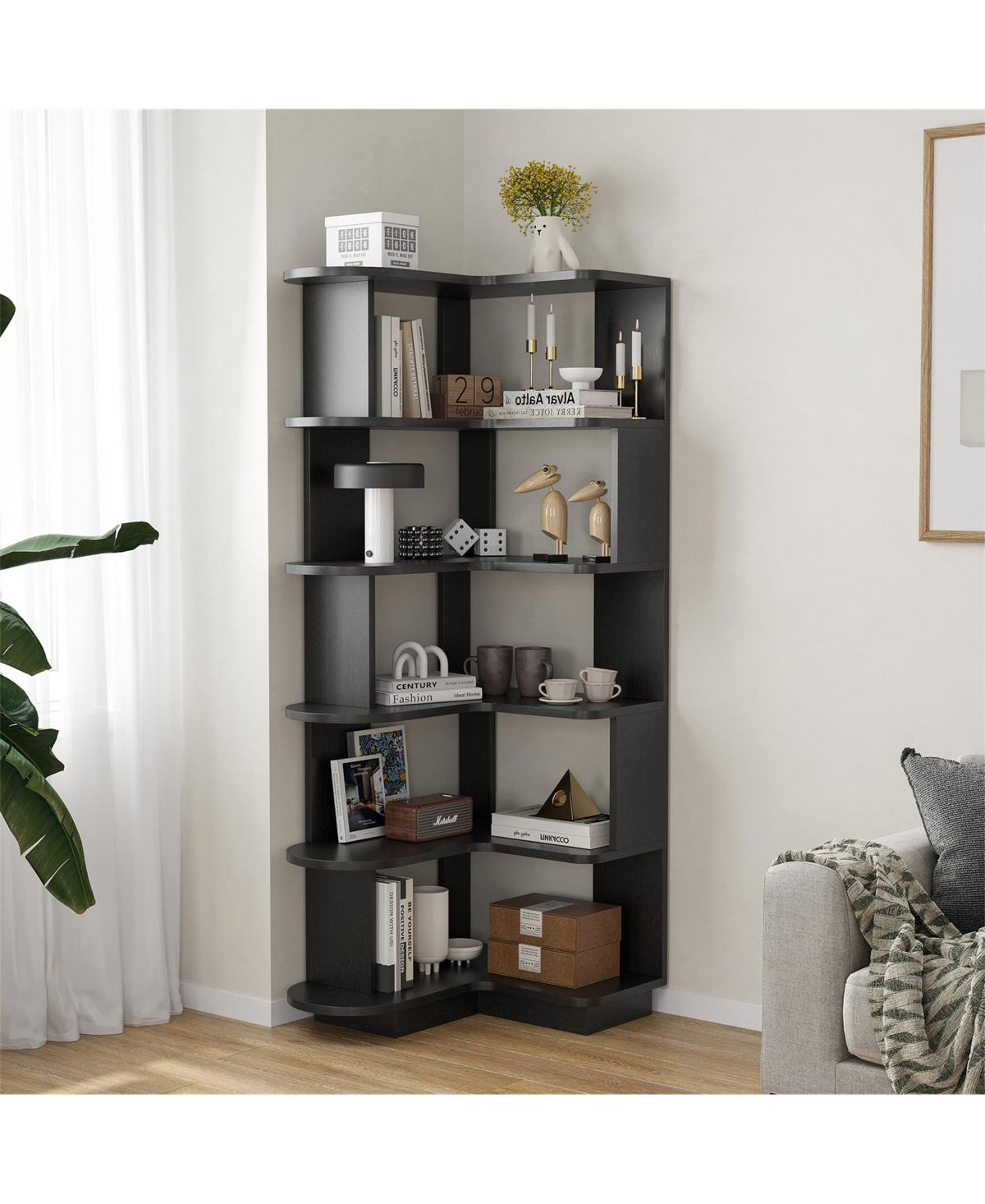 Clihome 5-Tier Freestanding Storage Corner Bookshelf