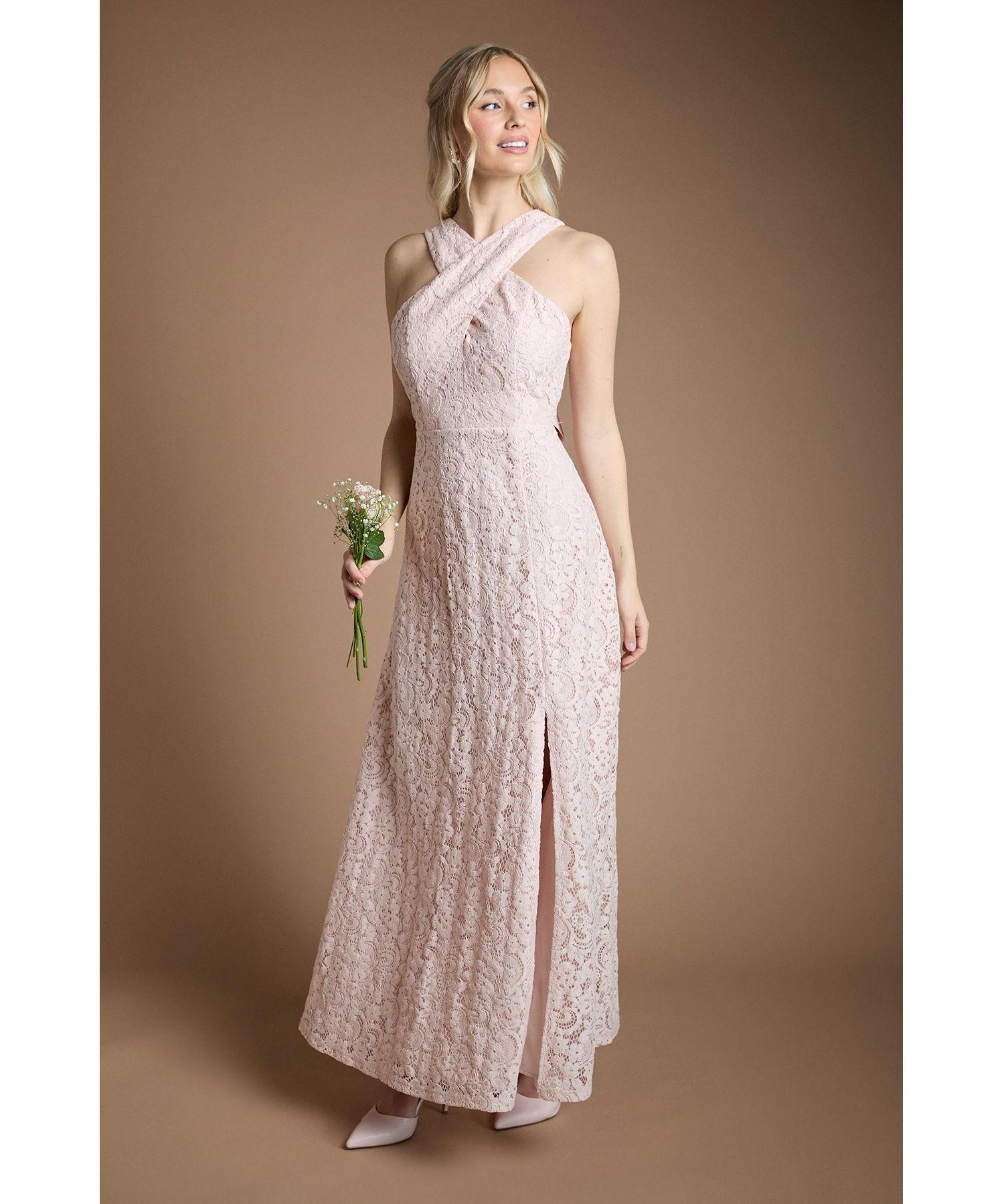 Women's Cross Halter Neck Bridesmaid Maxi Dress