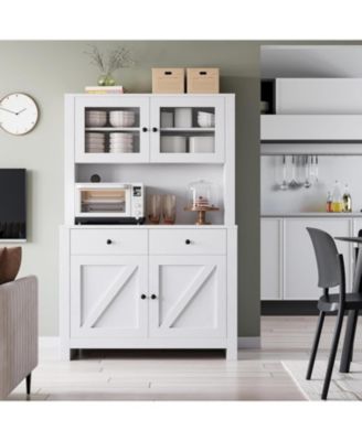 Kitchen Pantry Cabinet with Microwave Stand and Adjustable Shelves
