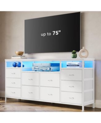 Dresser TV Stand with 10 Fabric Drawers Built in USB Ports LED Lighting Wide Storage Unit for 75inch  TVs