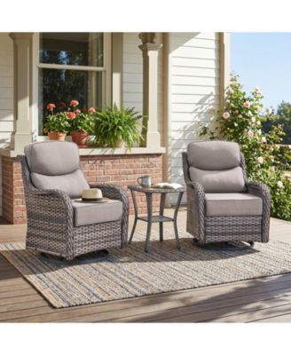 3 Pieces Patio Furniture Set with 6in Cushions, Outdoor Swivel Rocker Patio Chairs, Wicker Patio Bistro Set with Rocking Chair, Side Table