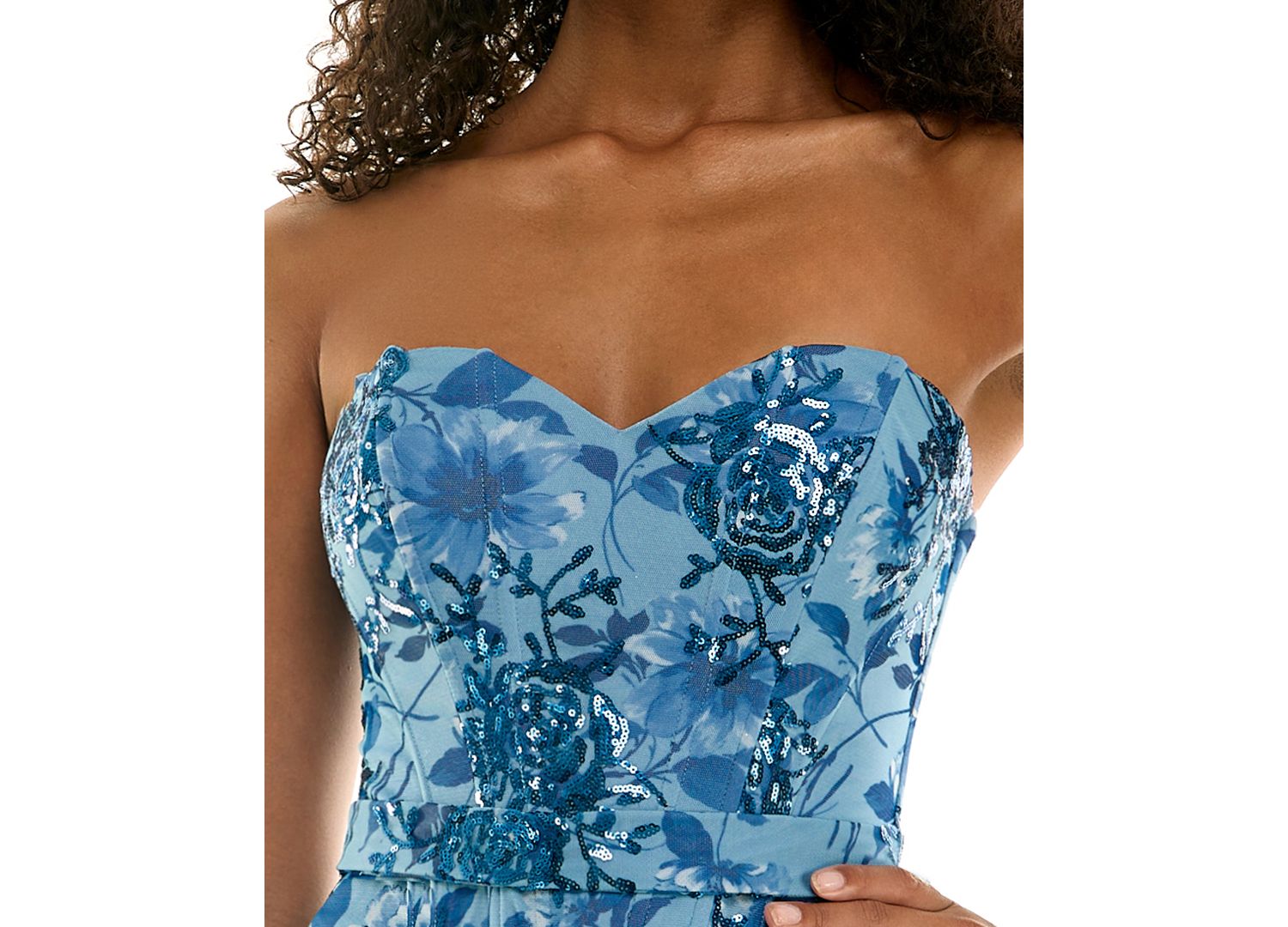 Juniors' Sweetheart Neckline Printed Floral Sequins Corset Mini Dress
