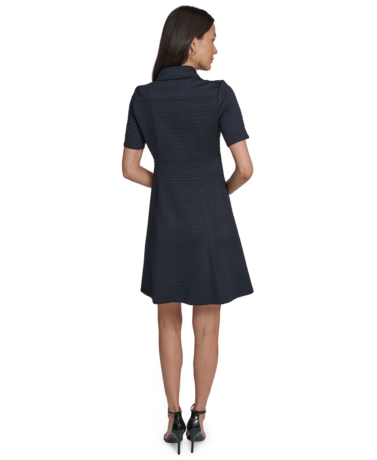 Tommy Hilfiger Women's Short-Sleeve Textured Knit Front Zipper Shift Dress view 4 — MAYCSS fashion products