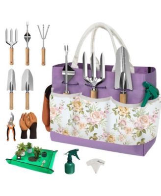 Garden Tools Set Women Birthday Gift Tote Bag Trowel Rake Pruner Gloves Tags