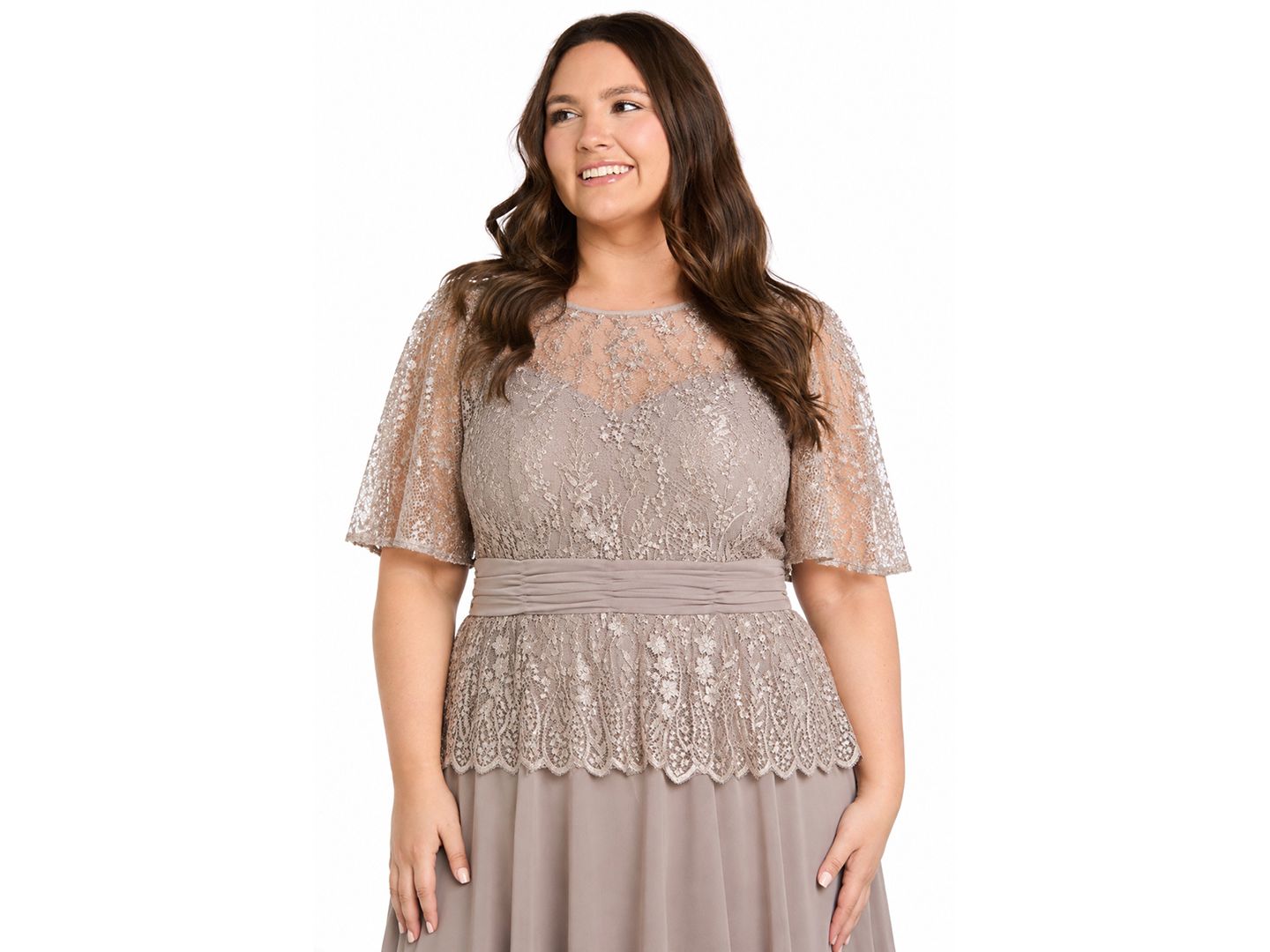 Женские платья R & M Richards Plus Size Lace Bodice Gown, цвет: Мокко — фото 2