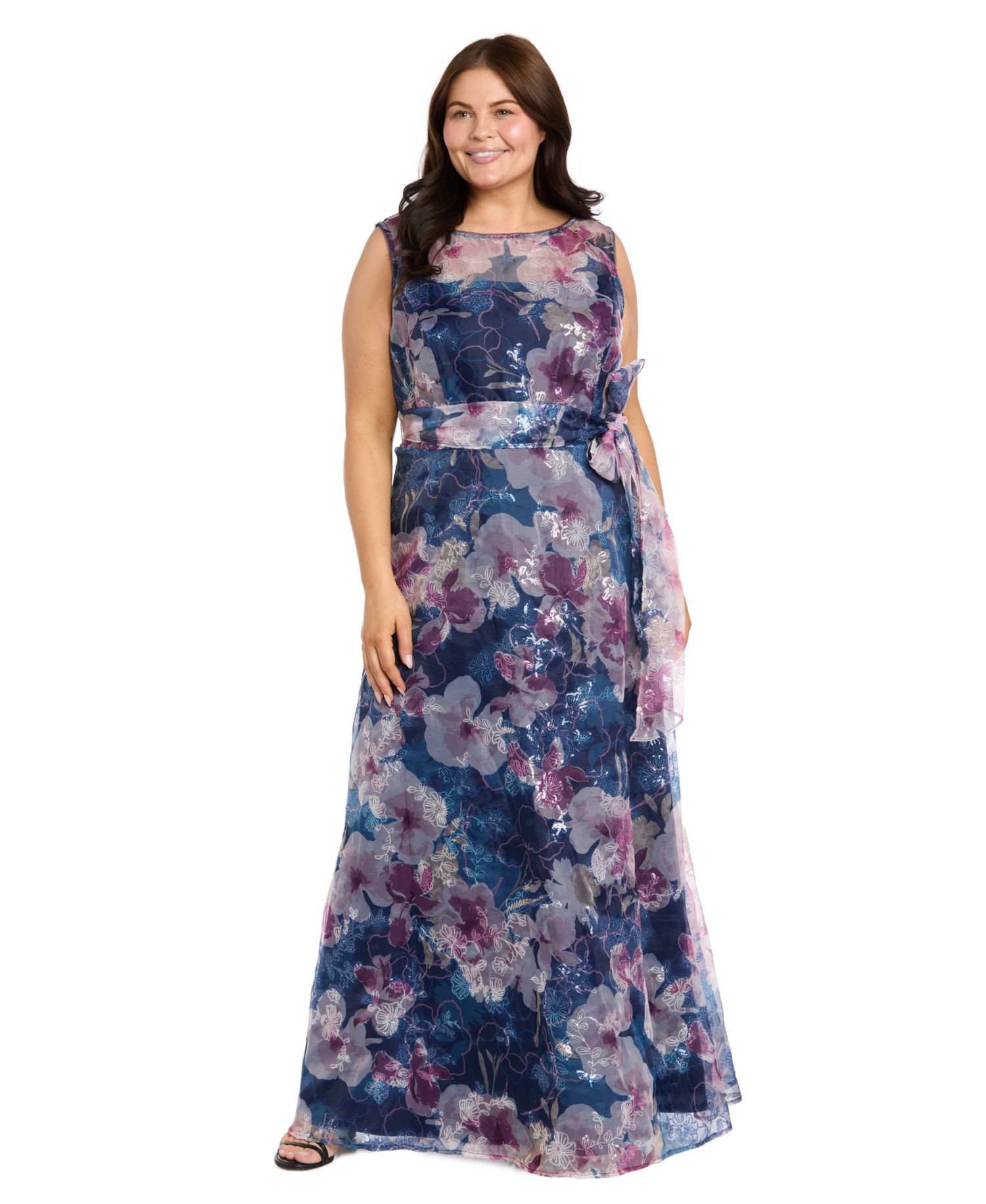 Plus Size Illusion Neckline Beaded Gown