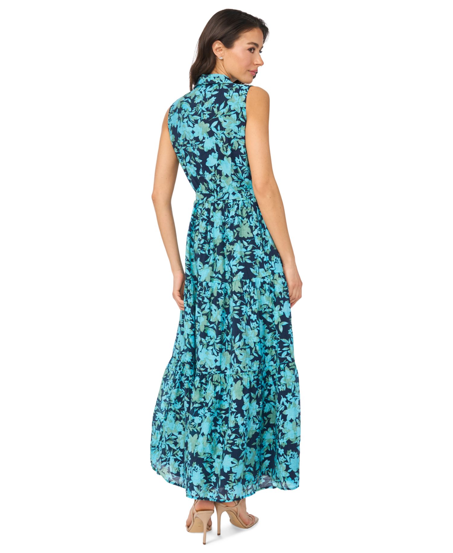 Women's Sleeveless Collared Tiered Midi Dress