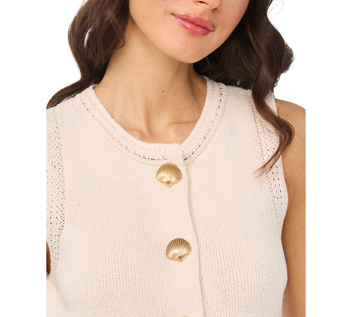 CeCe Women's Crewneck Shell-Button Tank Top