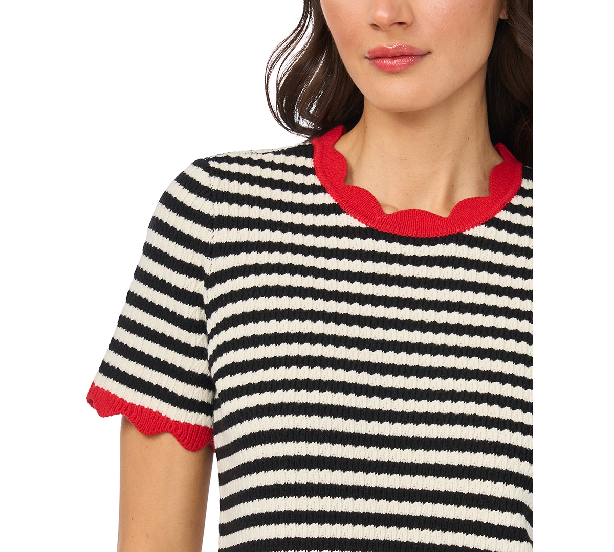 CeCe Women's Striped Pointelle Sweater