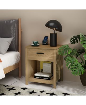 Wood Nightstand with Drawer and Shelf